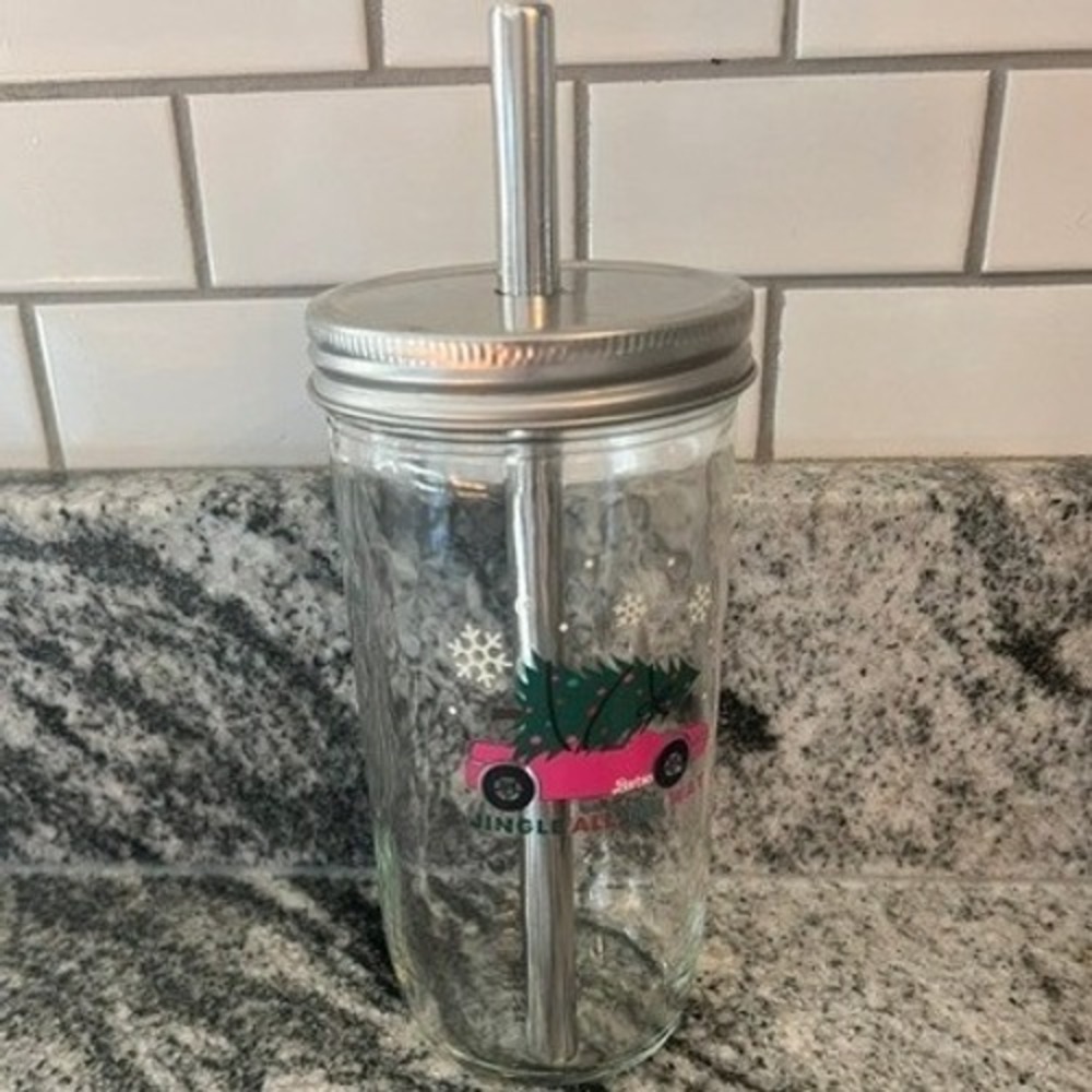 Barbie Glass Mason Jar Tumbler Unisex OS Clear Good Jingle All The Way Christmas